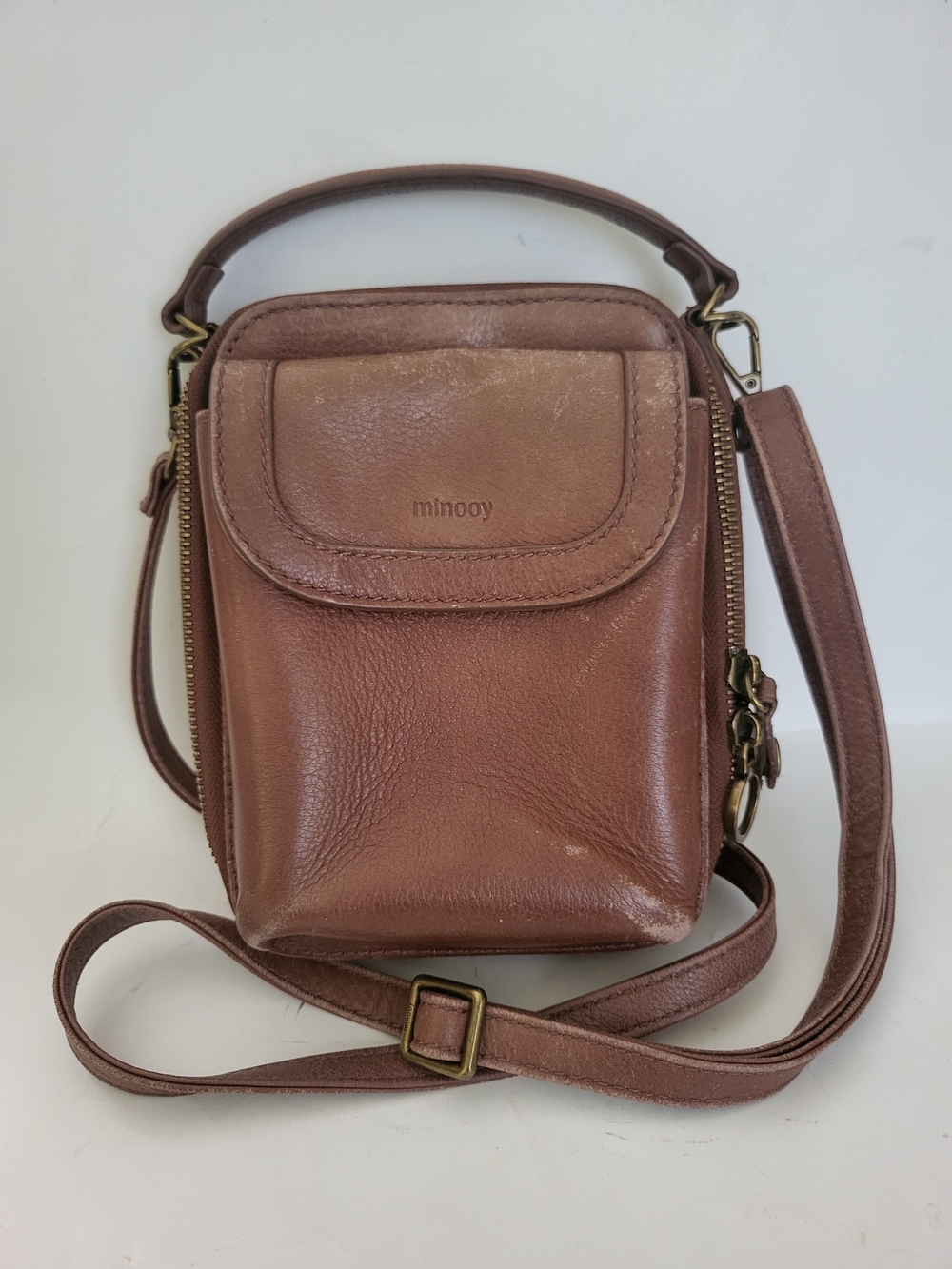 Minooy Women's Leather Crossbody Bag Coffee Phone Travel Purse